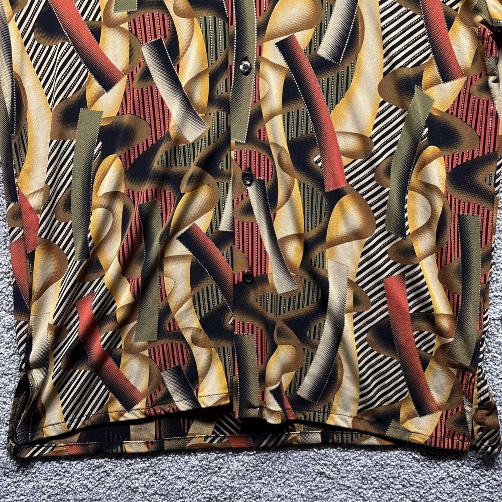 Vintage Creme De Silk Shirt‎ Mens MEDIUM Abstract Art ColorBlock Metallic Button - Picture 5 of 16